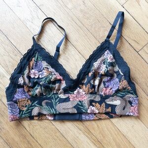 Meundies FeelFree Lace Plunge Bralette Garden Snake 🐍 🥀